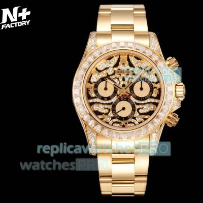N+ Factory Swiss Clone Rolex Eye Of The Tiger Daytona 7750 Chronograph Yellow Gold Watch 